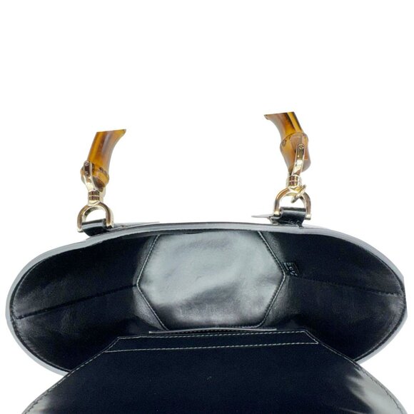 Gucci Bamboo Top Handle Mini Leather Tote Bag Black 805832 - Picture 12 of 16